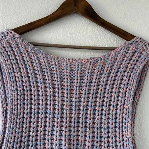 Free People‎ Chunky Knit Cotton blend Crop Purple Hoopla Sweater Vest XS - Picture 4 of 12